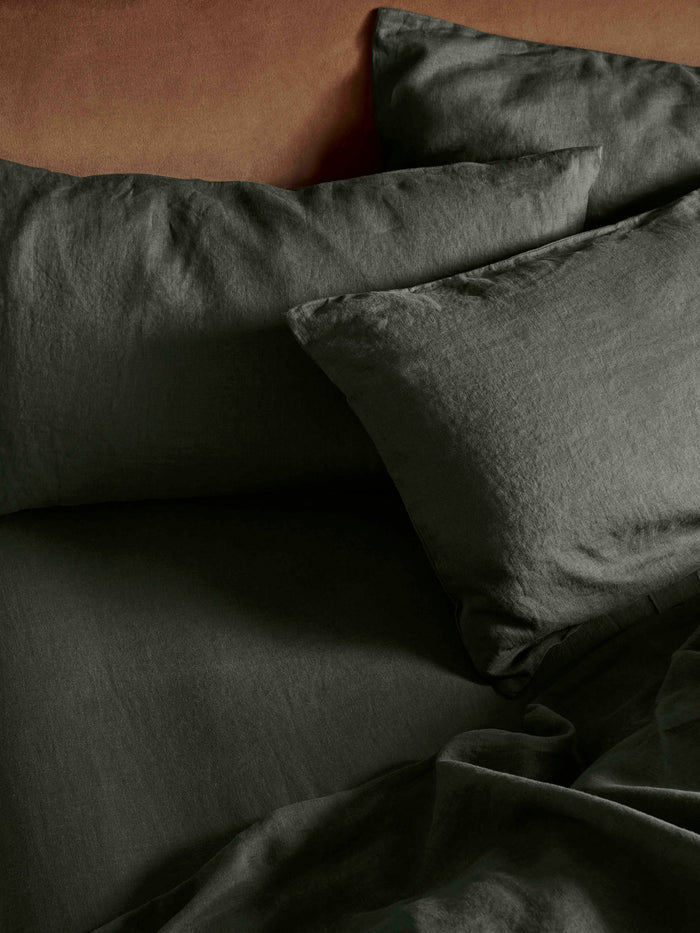 Fern Green Linen Blend Fitted Sheet