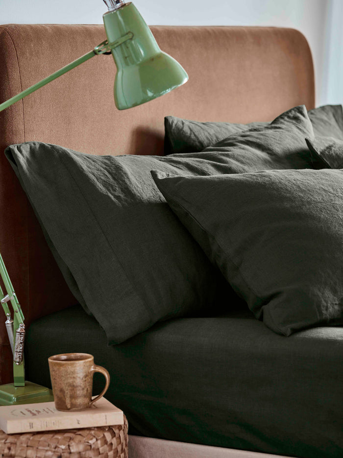 Fern Green Linen Blend Plain Pillowcase (Pair)