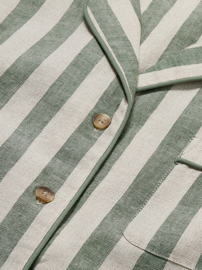 Fern Green Pembroke Stripe Linen Blend Pyjama Trouser Set