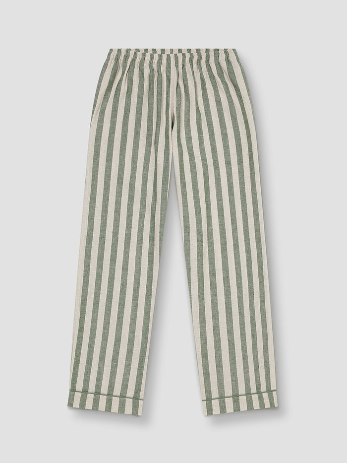 Fern Green Pembroke Stripe Linen Blend Pyjama Trouser Set