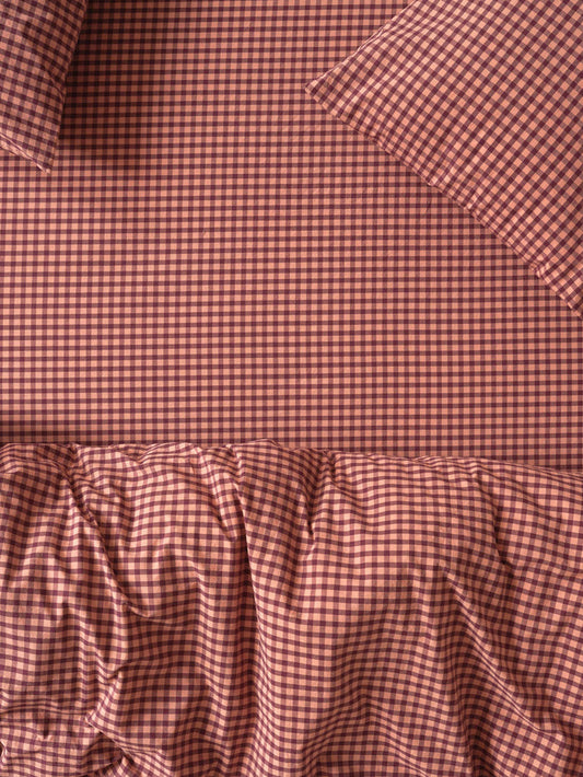 Fig & Blush Pink Gingham Washed Cotton Percale Fitted Sheet