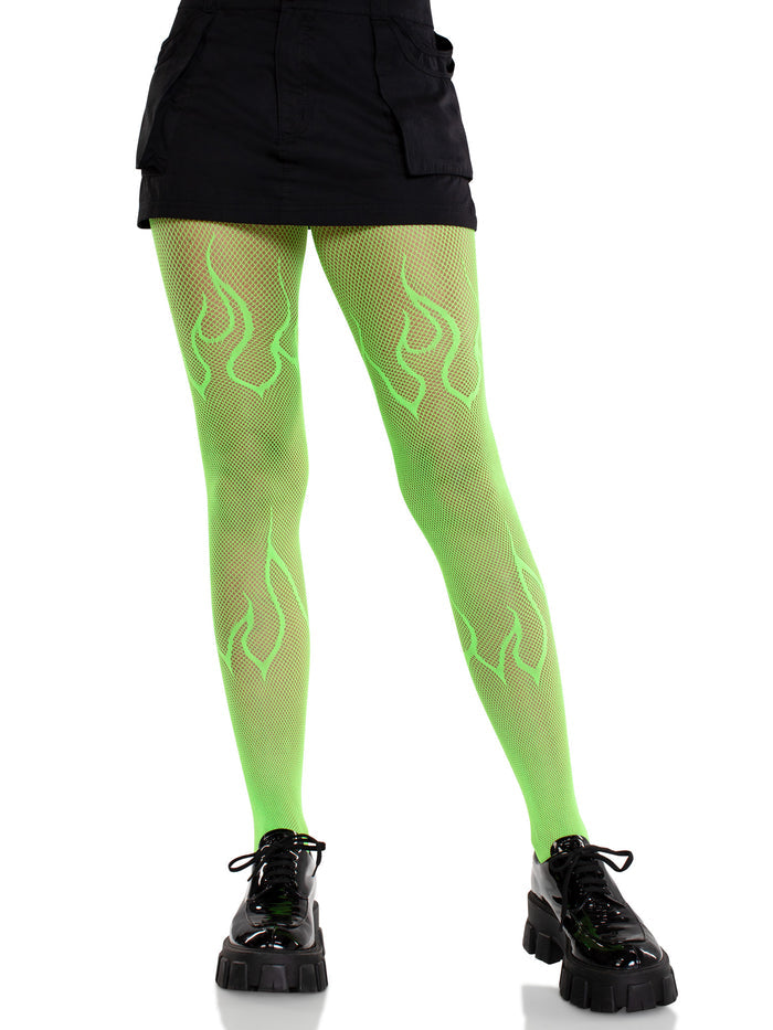 color_neon green | Leg Avenue Flame Fishnet Tights