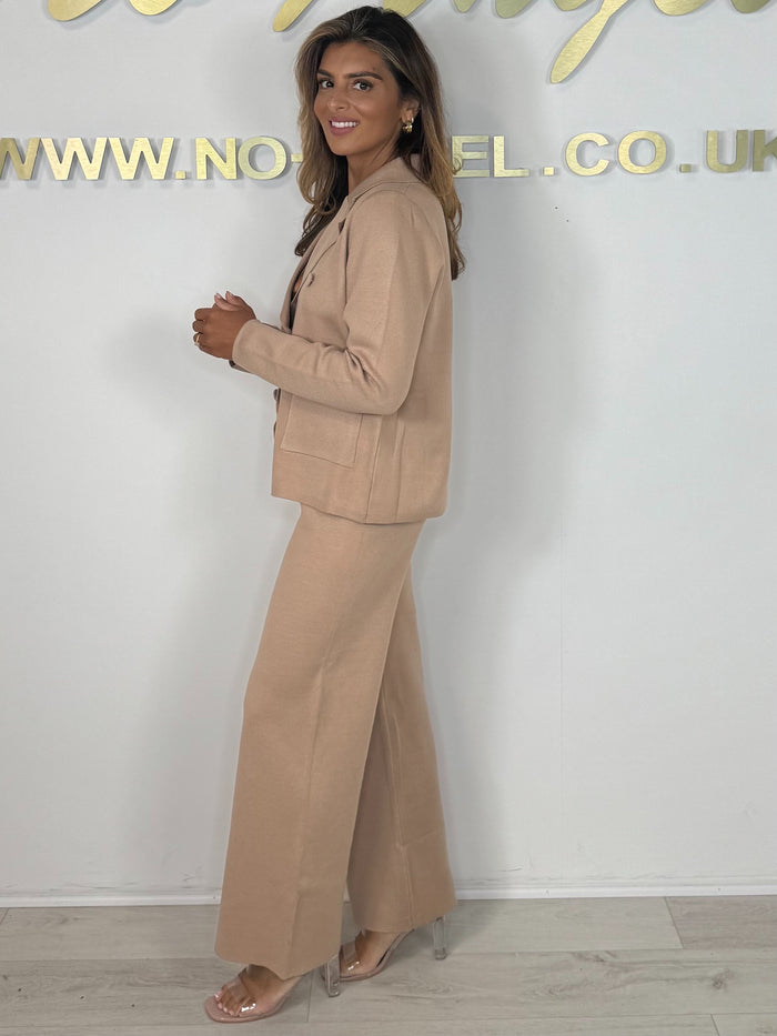 Flat Knit Collared Double Breasted Cardigan & Trouser Co-ord (3 Colours)