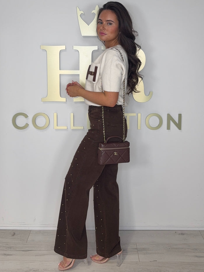 Fluffy Faux Leather H Pocket Short Sleeve Jumper (4 Colours)