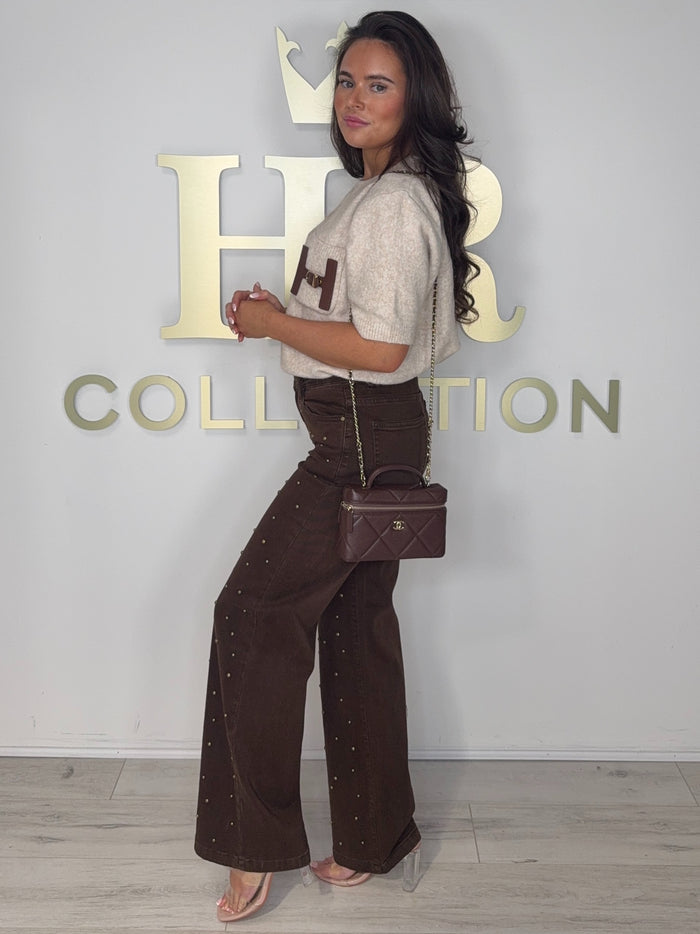 Fluffy Faux Leather H Pocket Short Sleeve Jumper (4 Colours)