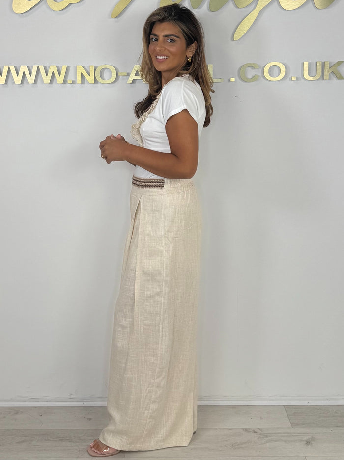 Frill Woven Detail T-Shirt & Woven Detail Trousers (2 Colours)