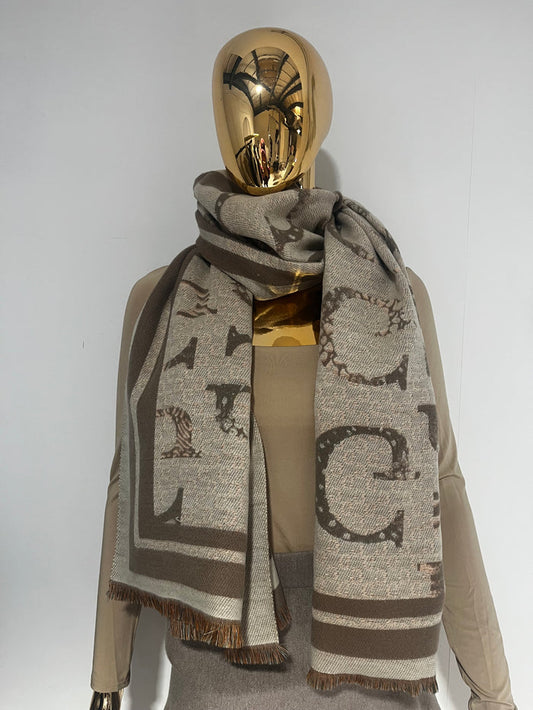 "G" Fridge Edge Patterned Taupe/Stone Scarf