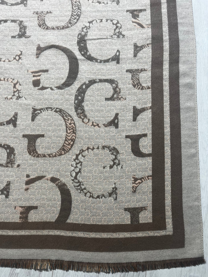 "G" Fridge Edge Patterned Taupe/Stone Scarf
