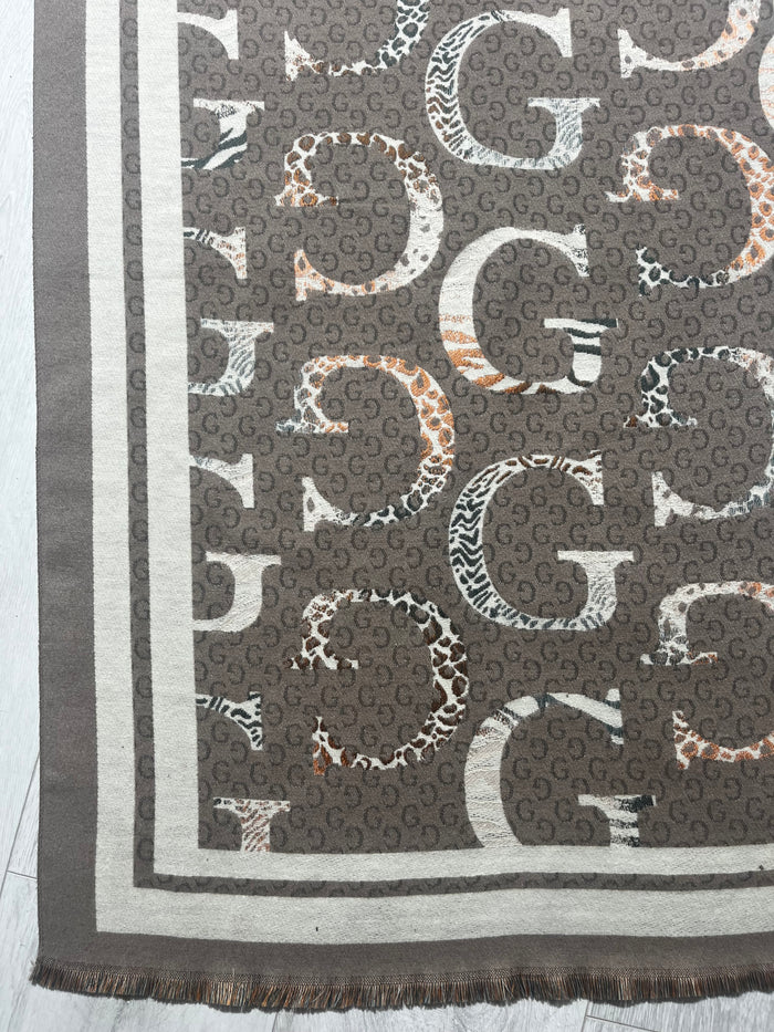 "G" Fridge Edge Patterned Taupe/Stone Scarf