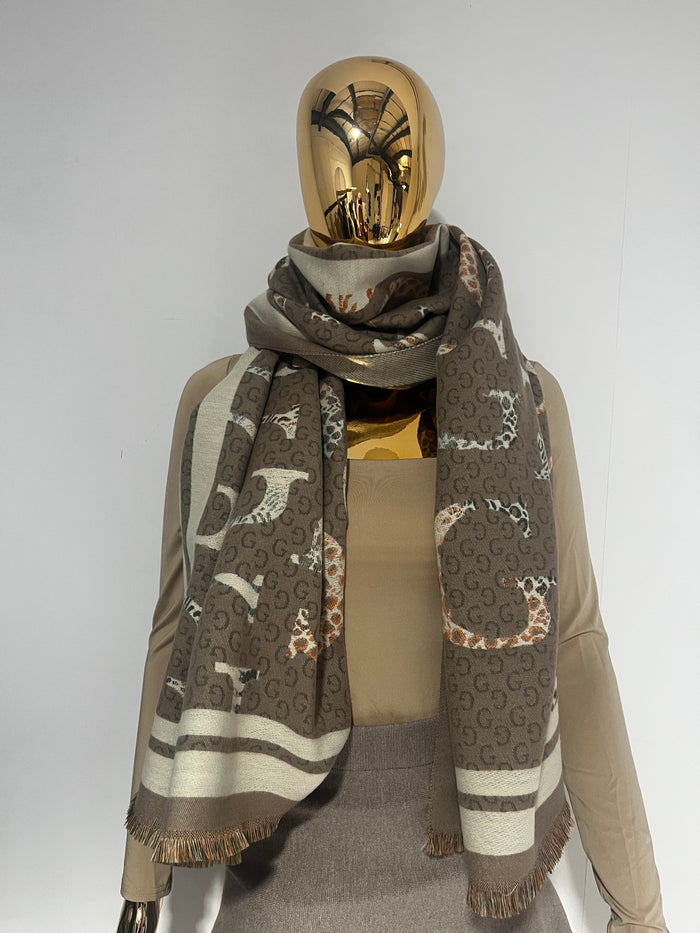"G" Fridge Edge Patterned Taupe/Stone Scarf