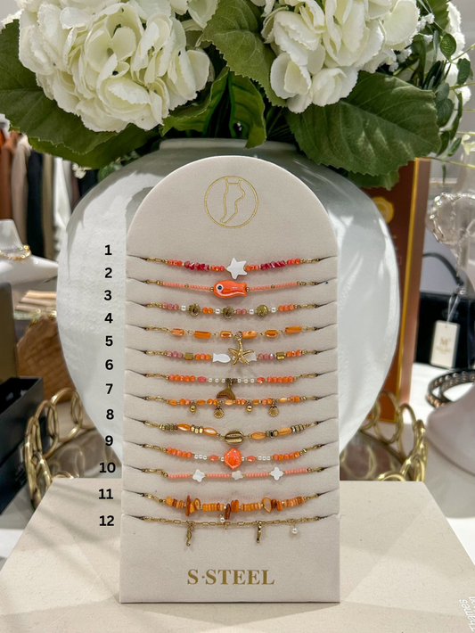 Gold Beaded Coral Anklets (12 Styles)