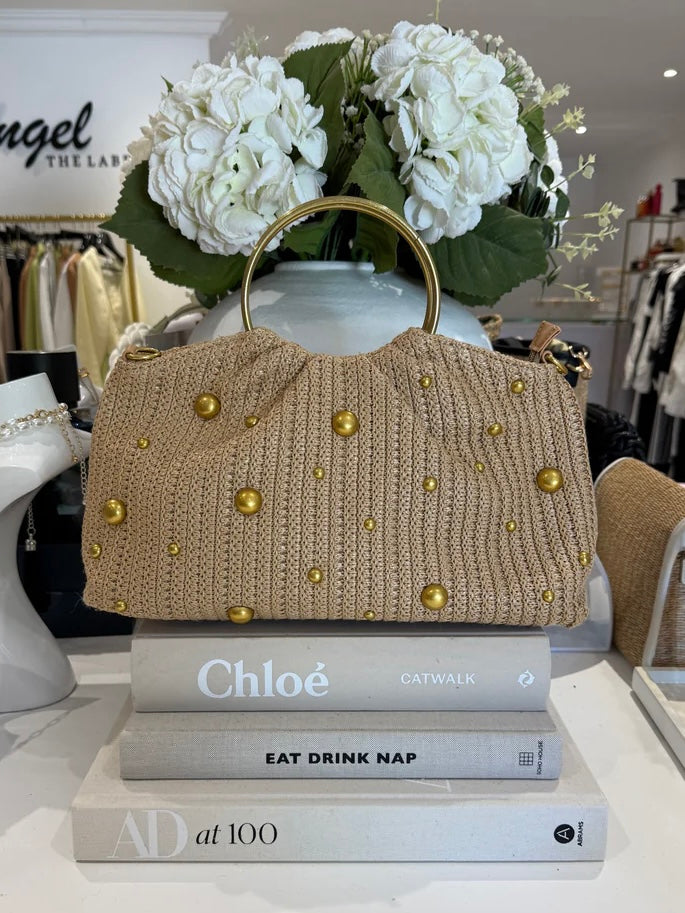 Gold Studded Circular Handle Bag (2 Colours)