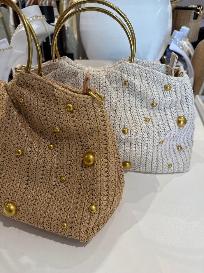 Gold Studded Circular Handle Bag (2 Colours)