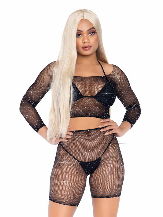 color_black | Leg Avenue Good Vibes Fishnet Crop Top & Bike Shorts