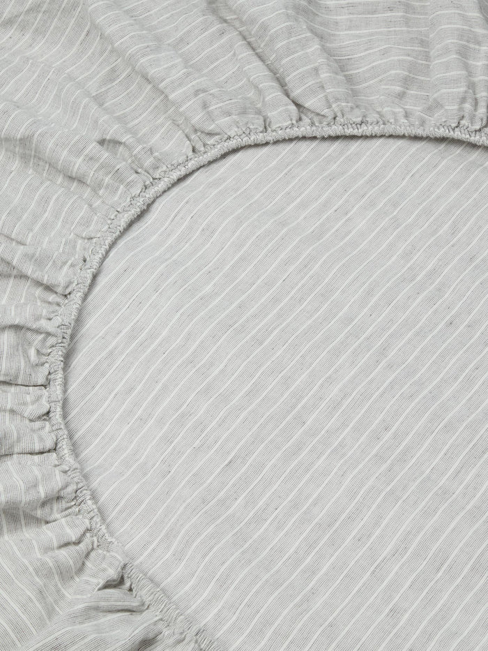 Grey Mini Stripe Linen Blend Fitted Sheet