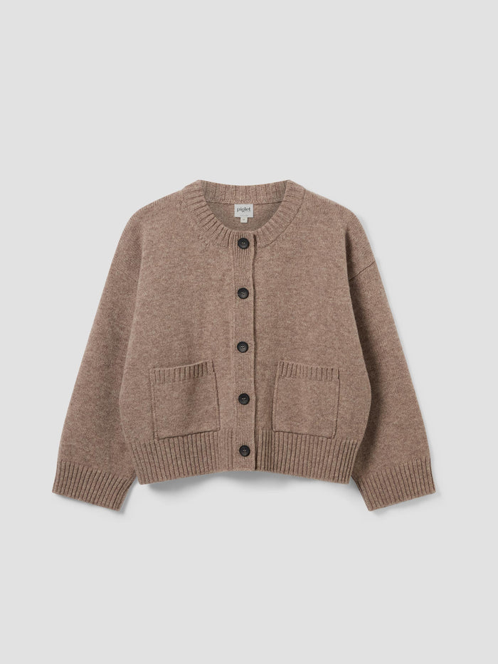Heather Brown Crew Neck Wool Cardigan