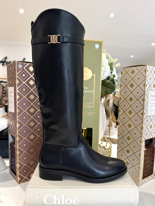 High Gold Buckle Knee High Boots (2 Colours)