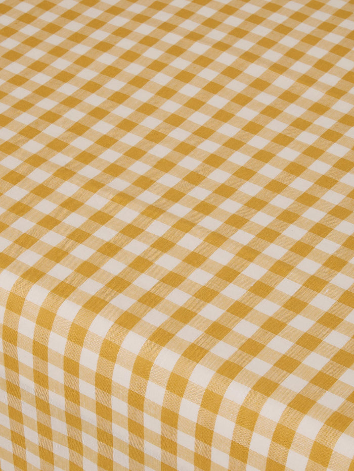 Honey Gingham Linen Blend Tablecloth Close up