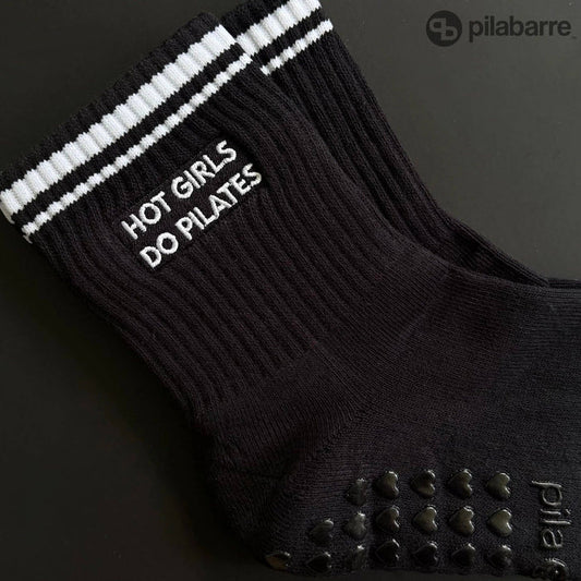 Hot Girls Do Pilates Grip Socks – Black Non-Slip Crew Socks