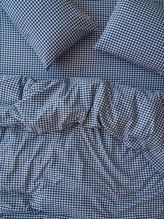 Indigo Small Gingham Cotton Duvet Cover