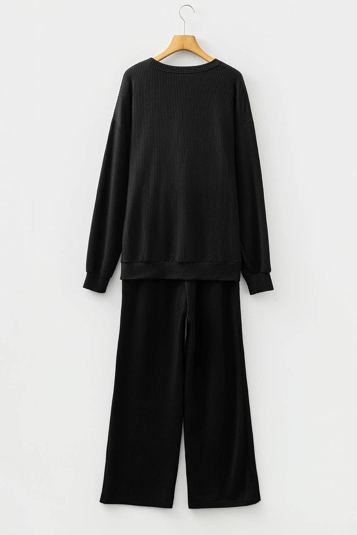 "Jolly/Merry" Black Long Sleeve Top & Matching Pants