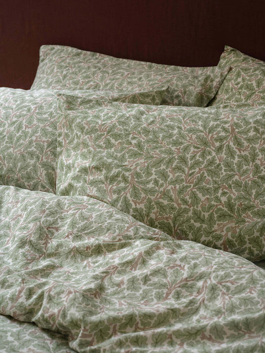 Leafy Arbour Oak Washed Cotton Percale Pillowcases (Pair)