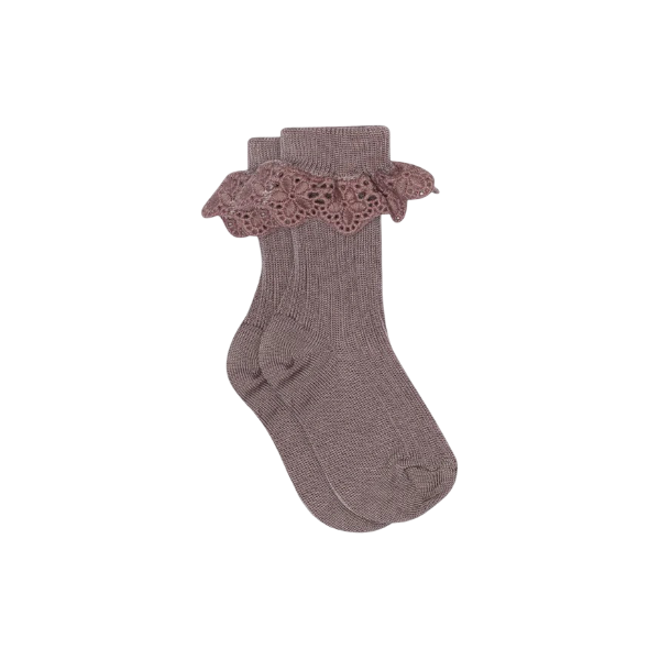 Lisa Baby Socks with Lace - Dark Purple Dove
