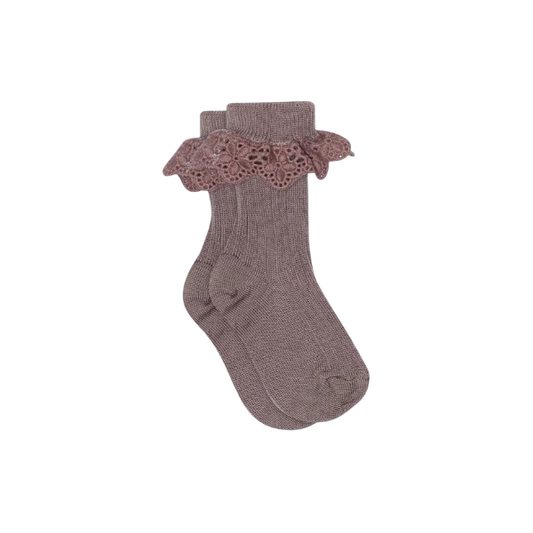 Lisa Baby Socks with Lace - Dark Purple Dove