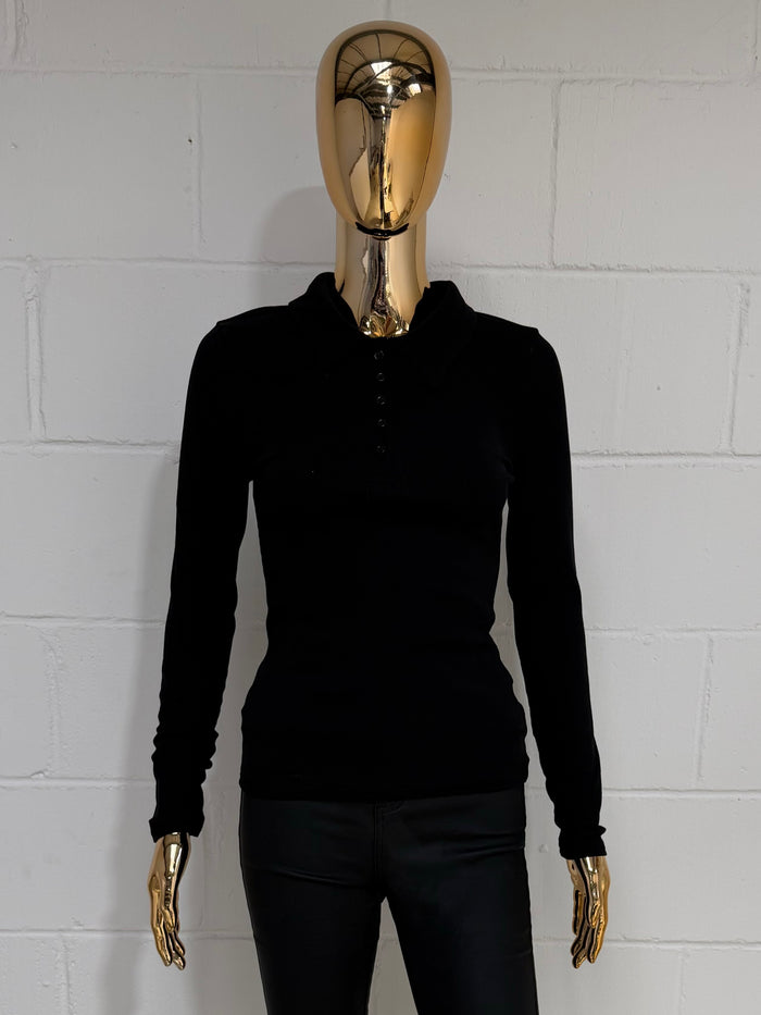 Long Sleeve Ribbed Collared Button Top (3 Colours)