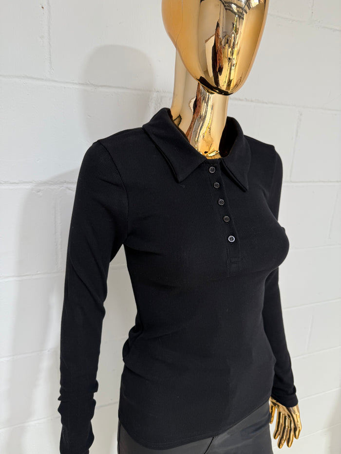 Long Sleeve Ribbed Collared Button Top (3 Colours)