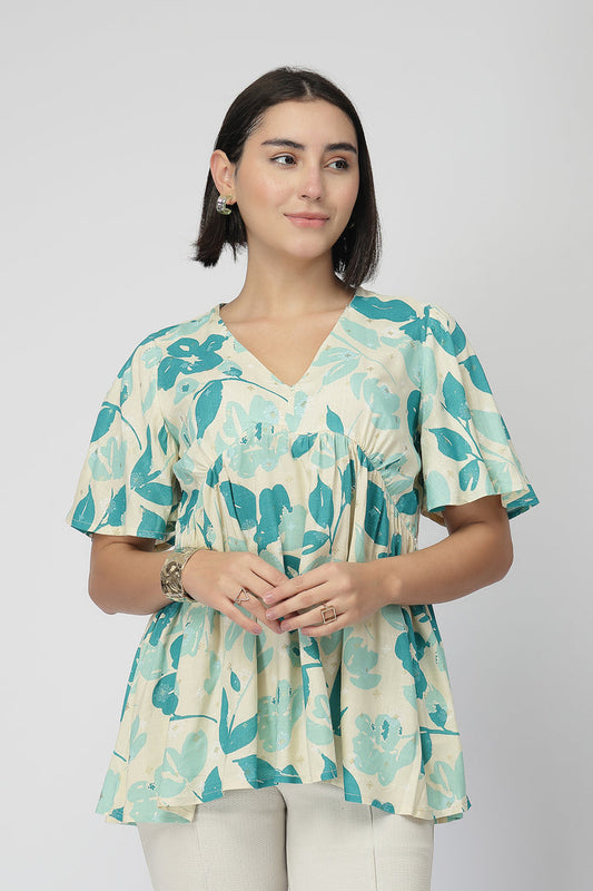 Maternity Gathered Top with Zip - Turquoise
