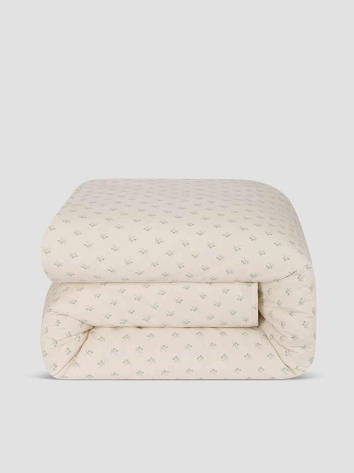 Mellow Green Martha Floral Cotton Duvet Cover