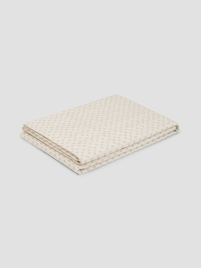 Mellow Green Martha Floral Cotton Flat Sheet