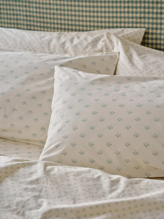 Mellow Green Martha Floral Cotton Pillowcases (Pair)