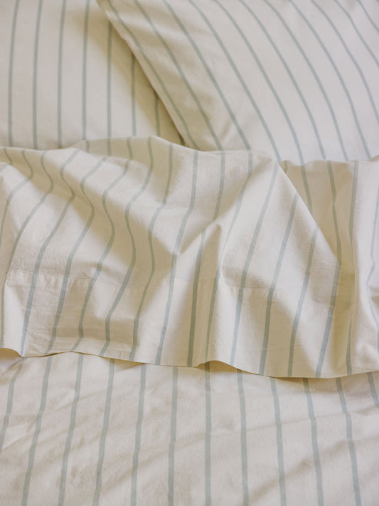 Mellow Green Slumber Stripe Cotton Flat Sheet