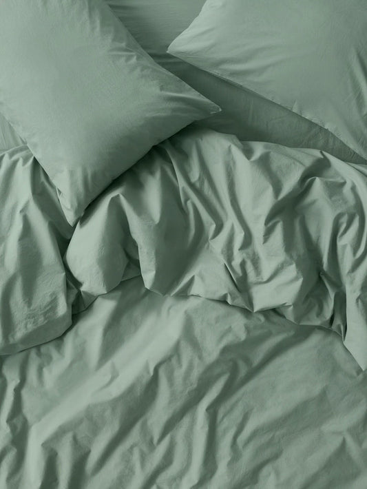 Mellow Green Washed Cotton Percale Duvet Cover
