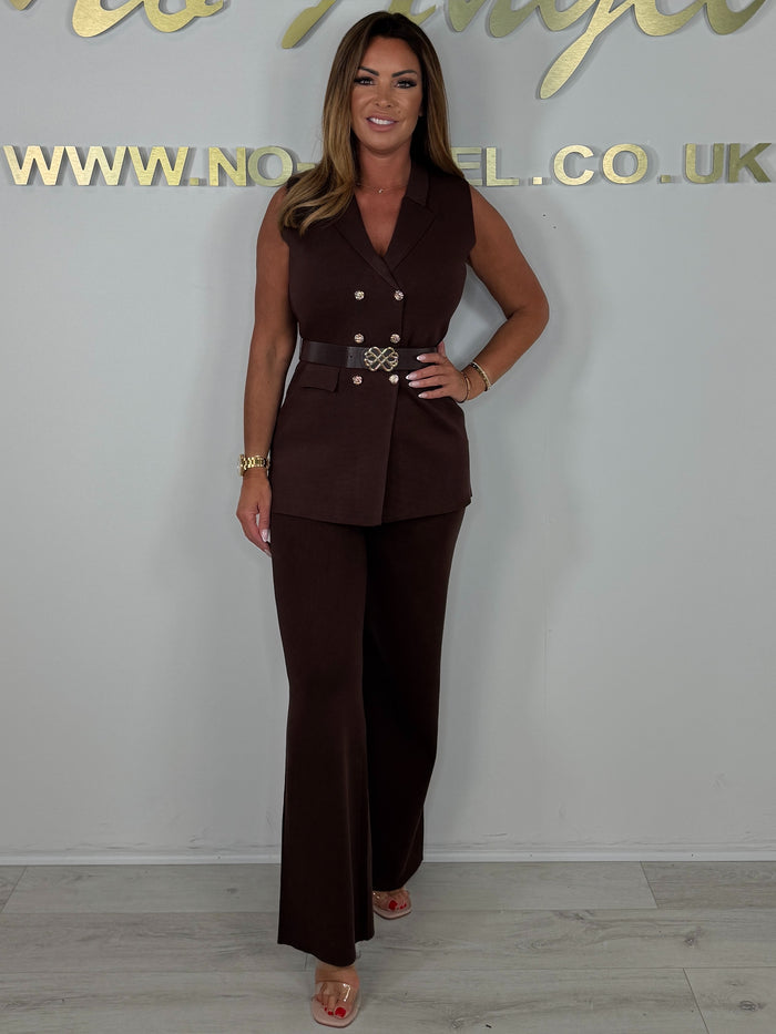 Military Style Collared Belted Soft Knit Waistcoat & Trouser Co-ord (3 Colours)