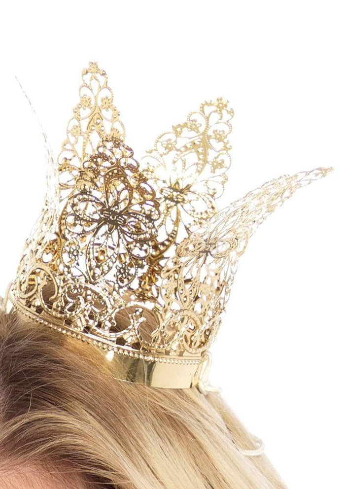 color_gold | Leg Avenue Mini Metal Filigree Crown Costume Headband