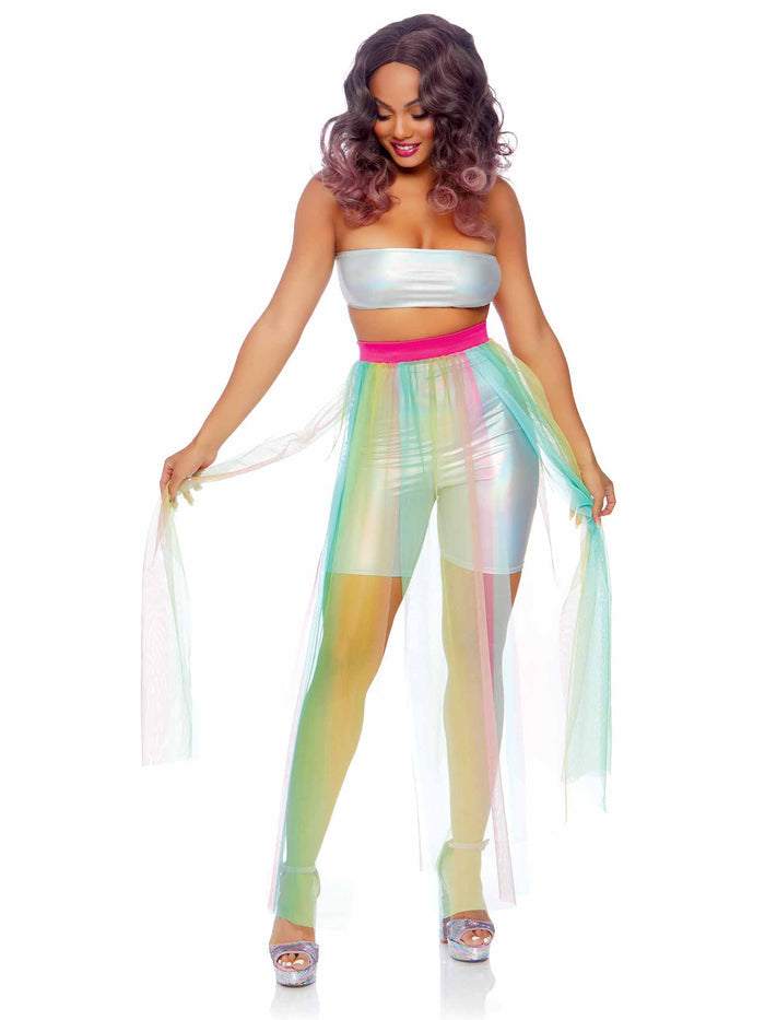 color_rainbow | Leg Avenue Multi Slit Sheer Full Length Maxi Skirt