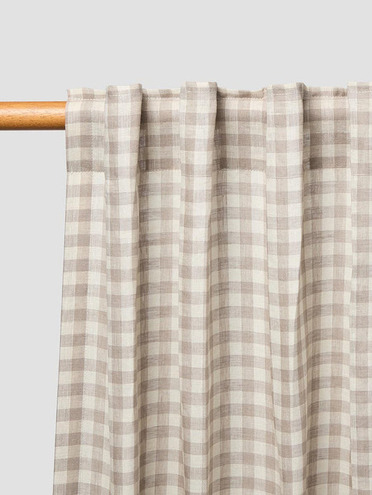 Mushroom Gingham Linen Blend Curtains (Pair)