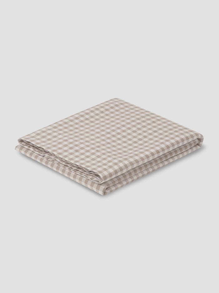 Mushroom Gingham Linen Blend Flat Sheet