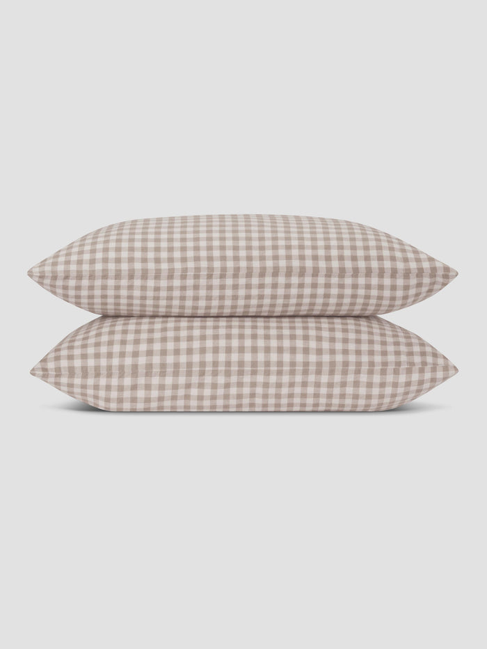 Mushroom Gingham Linen Blend Pillowcases (Pair)