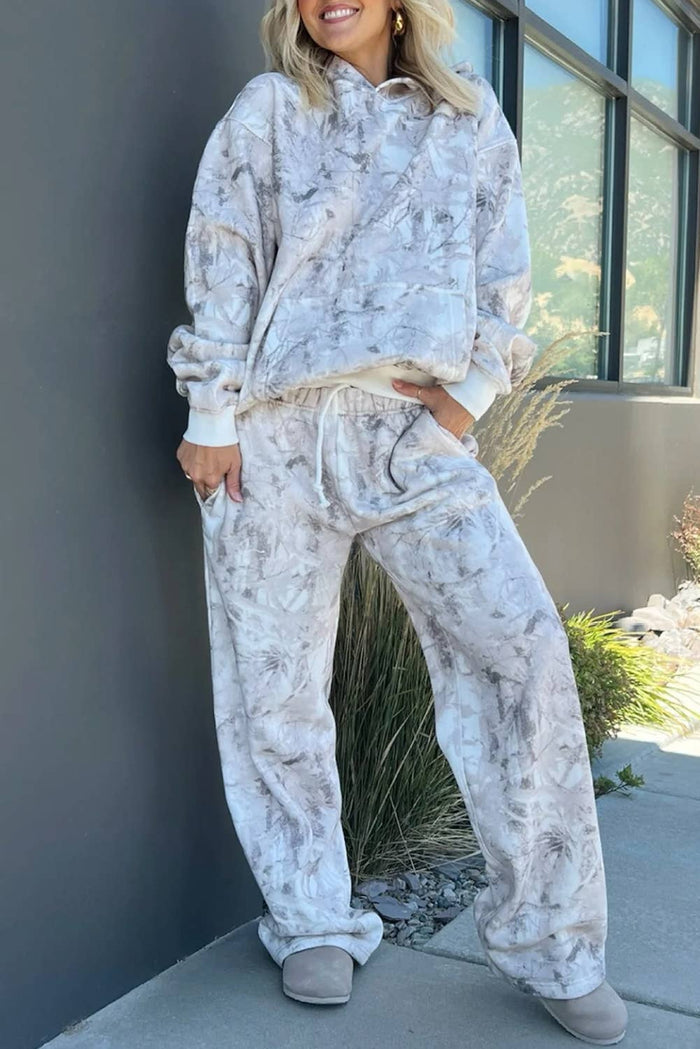 Neutral Camo Hoodie & Wide Leg Pant Set – Cozy Relaxed Fit Loungewear (Sold Separately)
