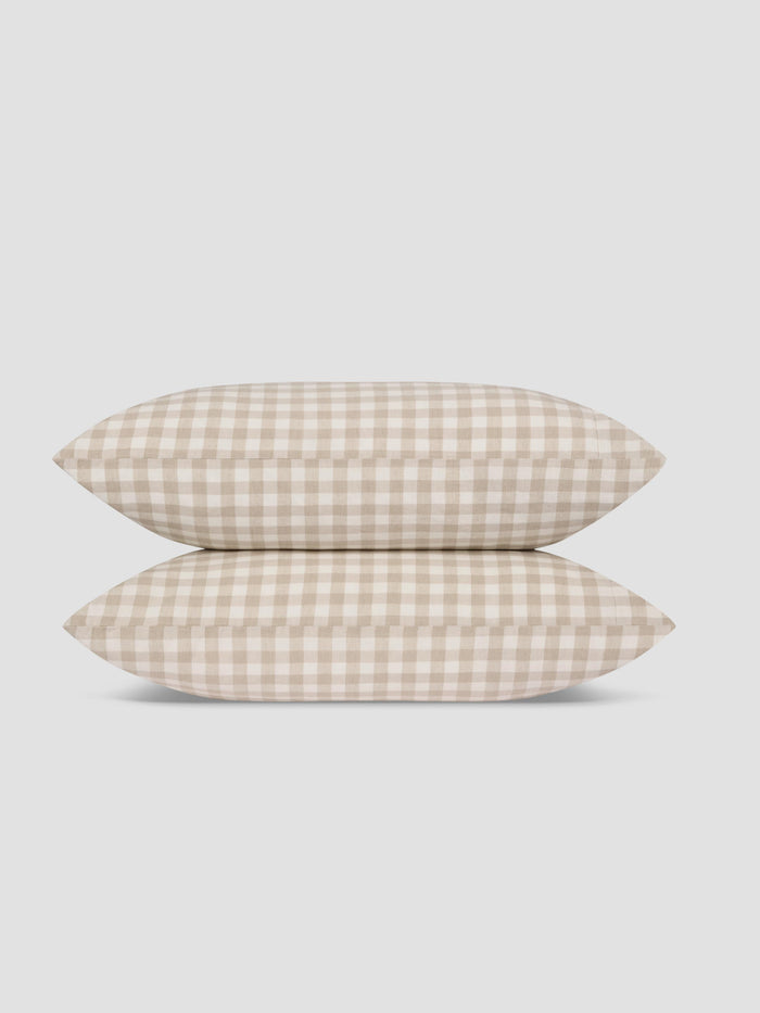 Oatmeal Pembroke Gingham Linen Blend Pillowcases (Pair)