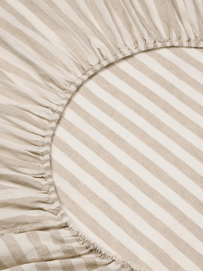 Oatmeal Pembroke Stripe Linen Blend Fitted Sheet