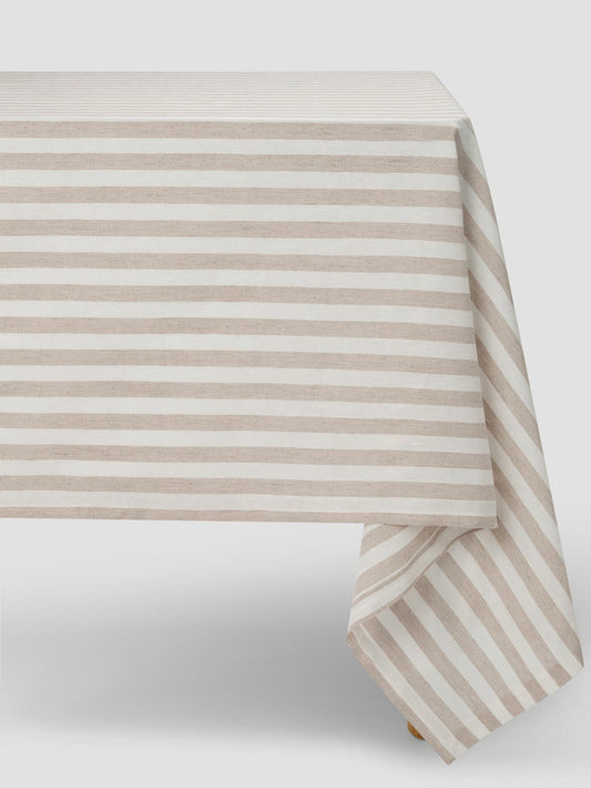Oatmeal Pembroke Stripe Linen Blend Tablecloth