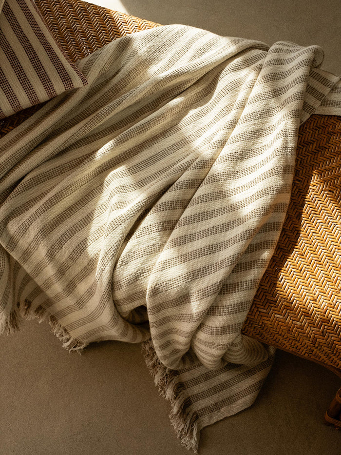 Oatmeal Pembroke Stripe Wool Throw