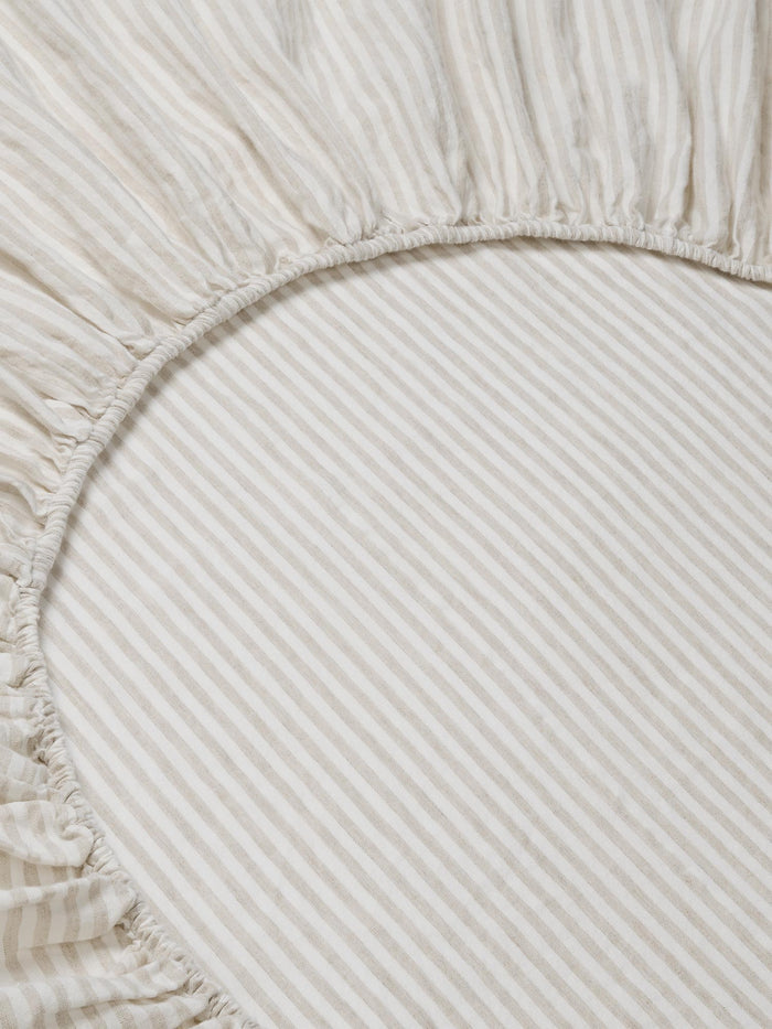 Oatmeal Stripe Linen Blend Fitted Sheet