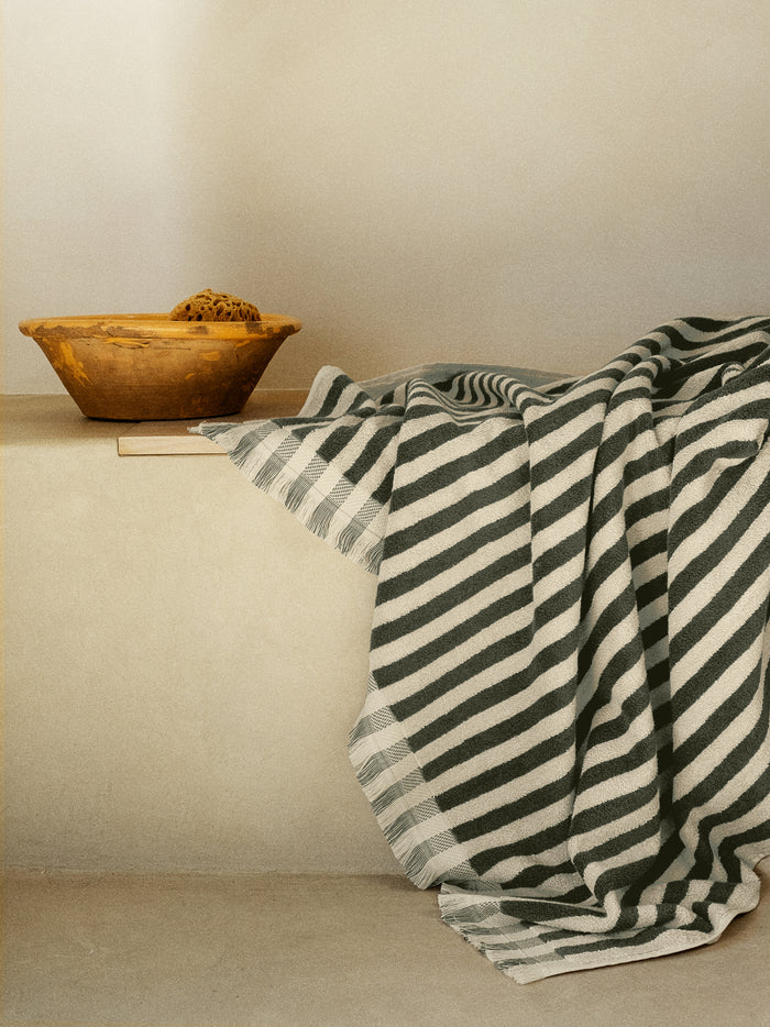 Olive Green Pembroke Stripe Cotton Towels
