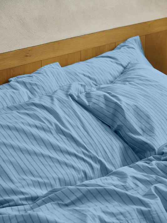 Pale Blue Favourite Shirt Stripe Cotton Square Pillowcases (Pair)